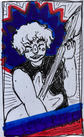 Marker and pen sketched self-portrait, done on an index card.