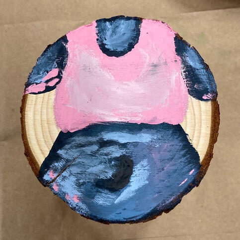 Untitled painting of a fat trans body on wood.