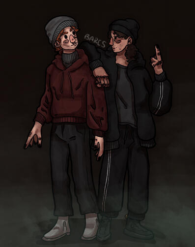 Digital full-body portrait of my partner and I.