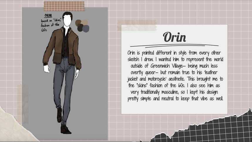 Costume design concept for Orin Scrivello, in 1960s Greenwich Village "Little Shop".