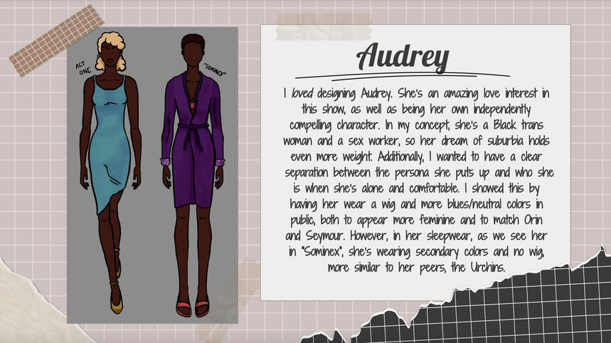 Costume design concept for Audrey, in 1960s Greenwich Village "Little Shop"..