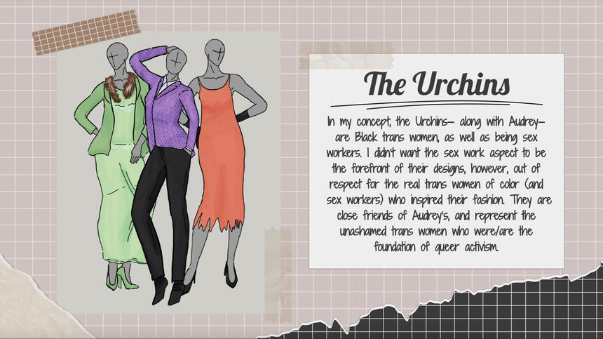 Costume design concept for The Urchins, in 1960s Greenwich Village "Little Shop"..